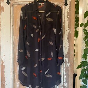 Black Sheer Feather Print Blouse